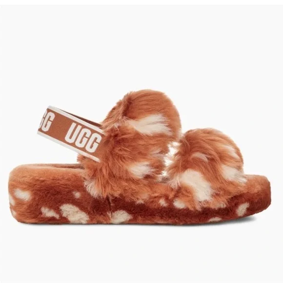 UGG Women's Oh Yeah Spots Slide Slipper Natural Deer Fawn Print New - Picture 2 of 16